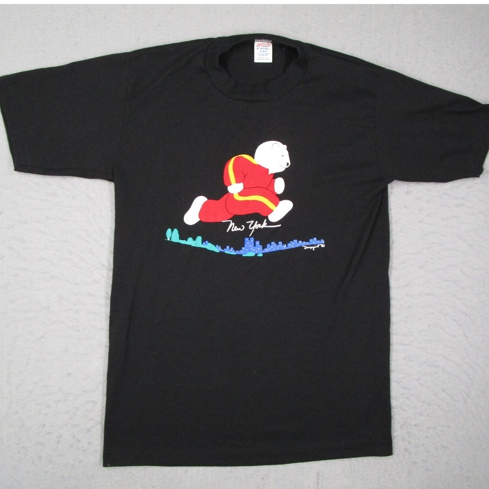 Vintage Jerzees Russell Shirt Mens Medium New York Polar Bear Running Black USA